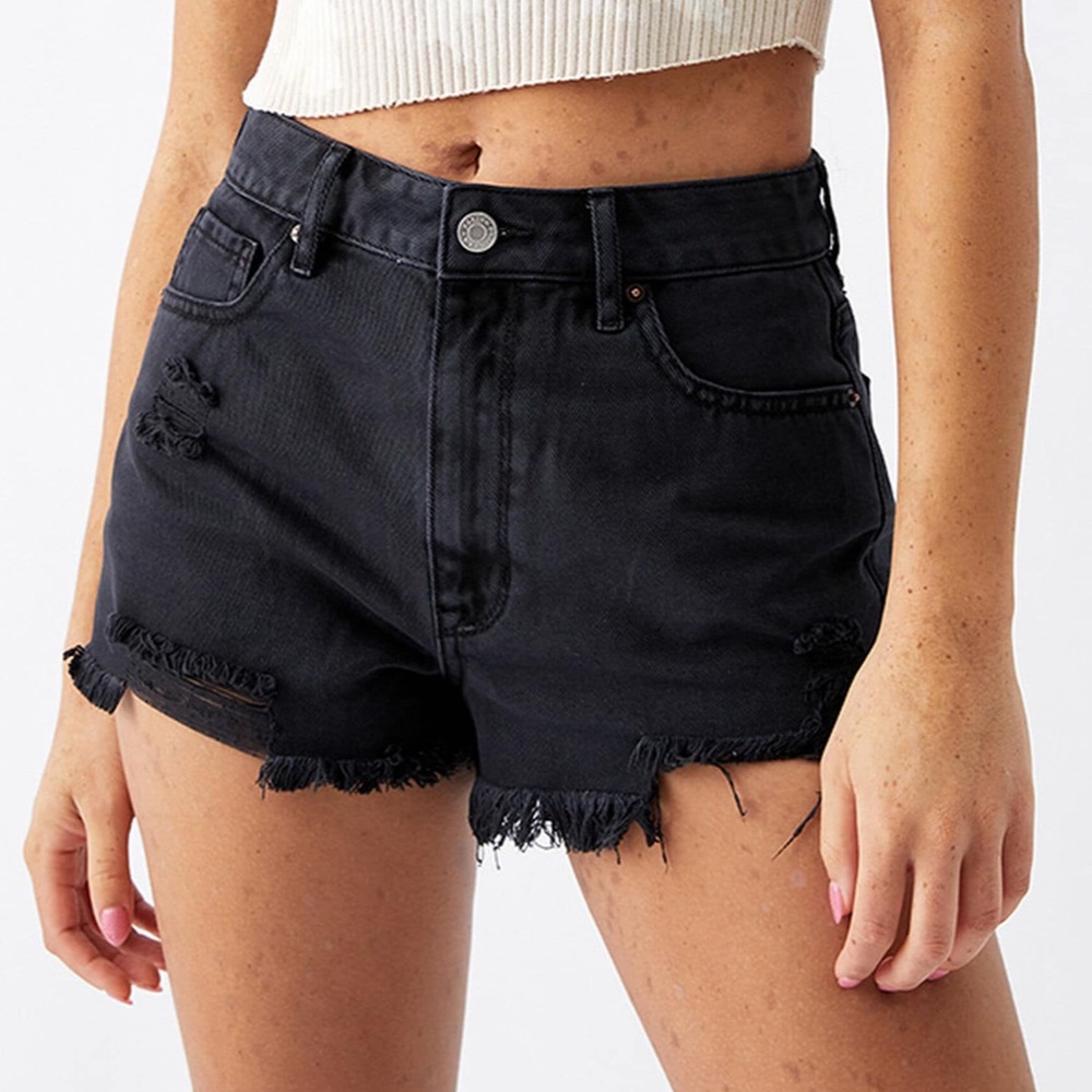 PacSun Black Distressed High Waisted Denim Festival Shorts